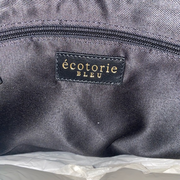 ECOTORIE BLEU SOUTHWEST INDIGENOUS BLANKET IN BLUE AND BLACK LEATHER HANDBAG NWT - Picture 3 of 5